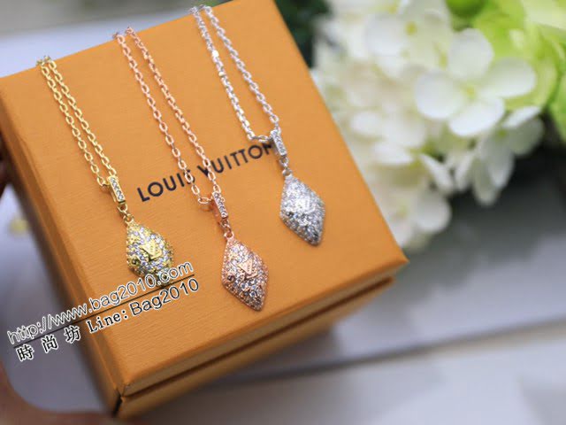 Louis Vuitton新款飾品 路易威登扇形滿鑽項鏈鎖骨鏈 LV玫瑰金銀色金色項鏈  zglv2130